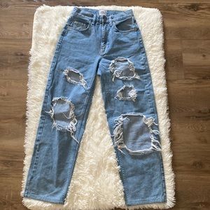 BDG light wash distressed wide leg pants